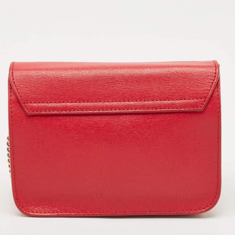 Pre Owned Furla Red Leather Mini Metropolis Chain Shoulder Bag
