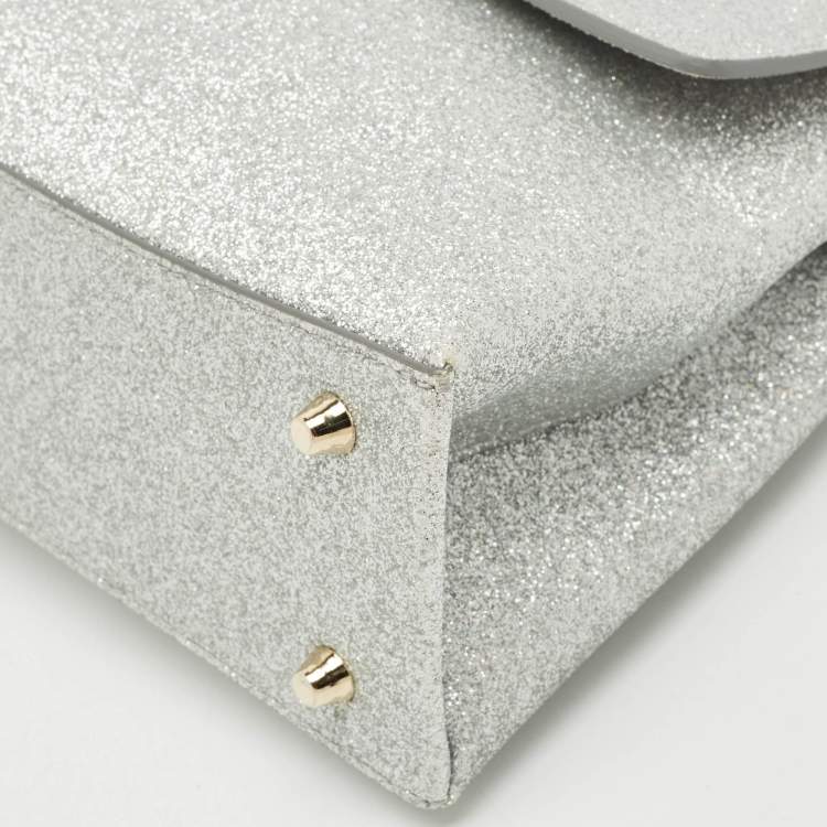 Pre Owned Furla Silver Glitter and Leather Mini 1927 Top Handle Bag