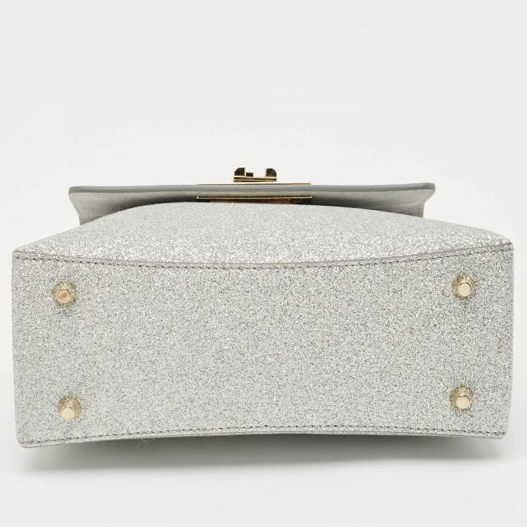 Pre Owned Furla Silver Glitter and Leather Mini 1927 Top Handle Bag