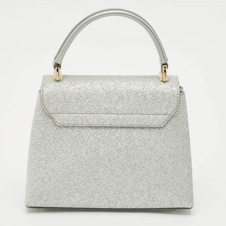 Pre Owned Furla Silver Glitter and Leather Mini 1927 Top Handle Bag