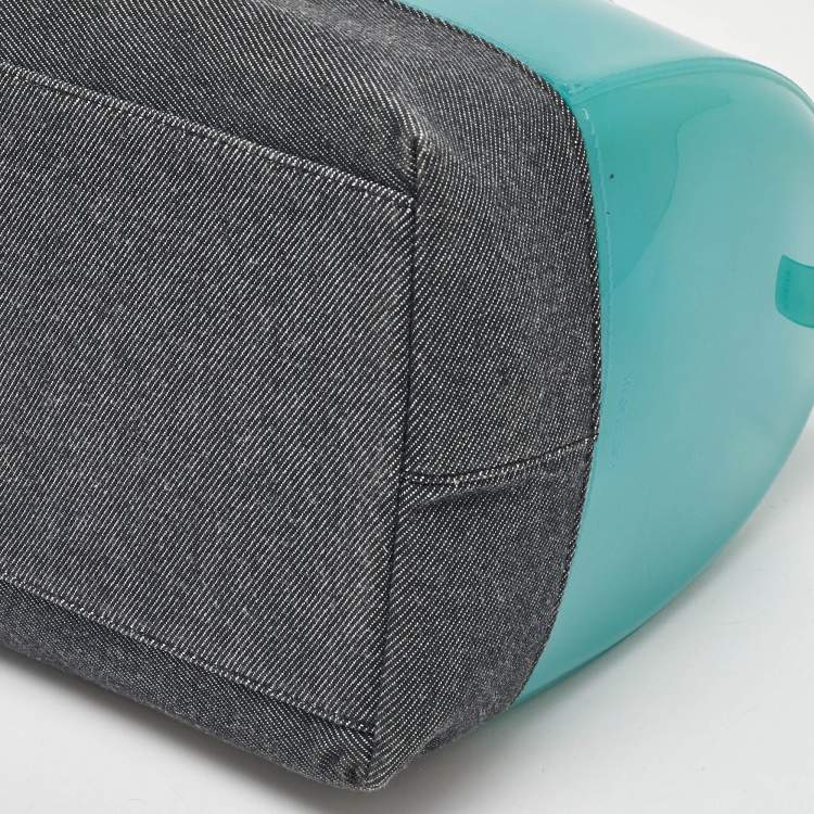 Pre Owned Furla Teal Blue/Black Rubber and Denim Candy Bag