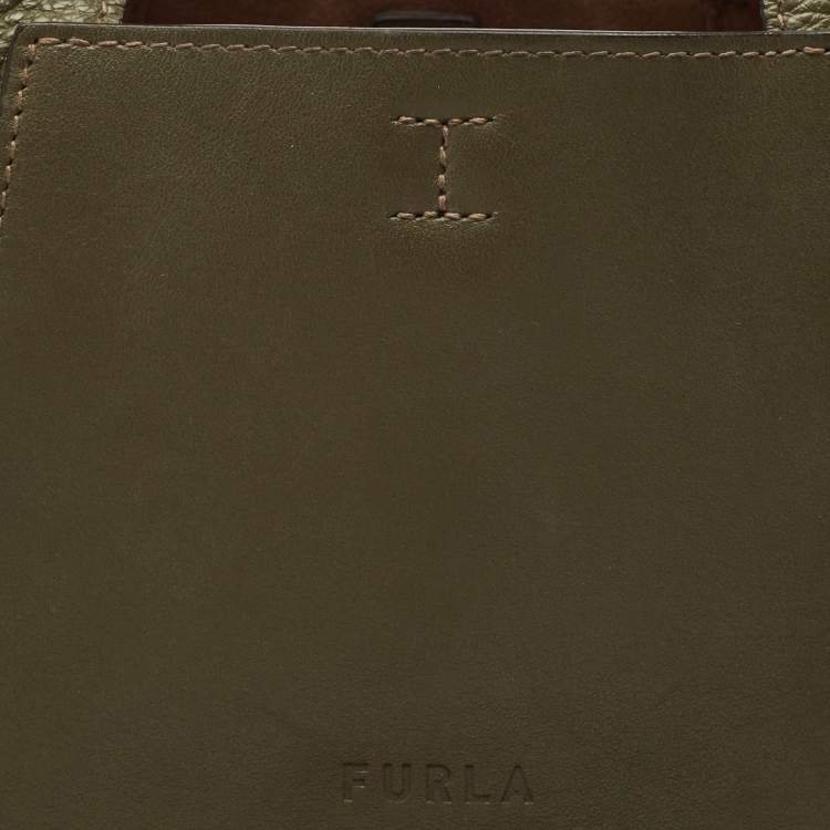 Pre Owned Furla Olive Green Leather Mini Gilda Tote