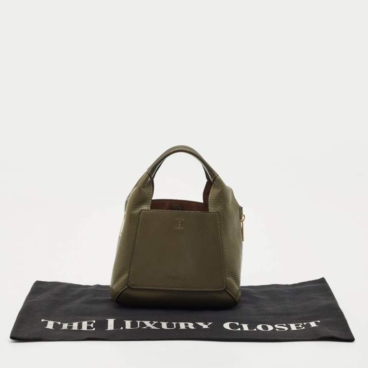 Pre Owned Furla Olive Green Leather Mini Gilda Tote