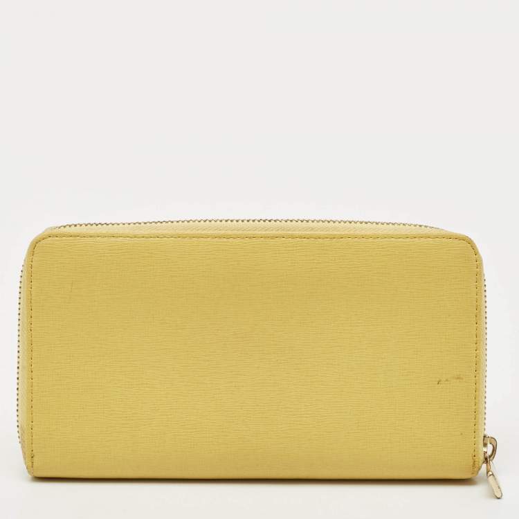 Pre Owned Furla Yellow Leather Zip Continental Wallet