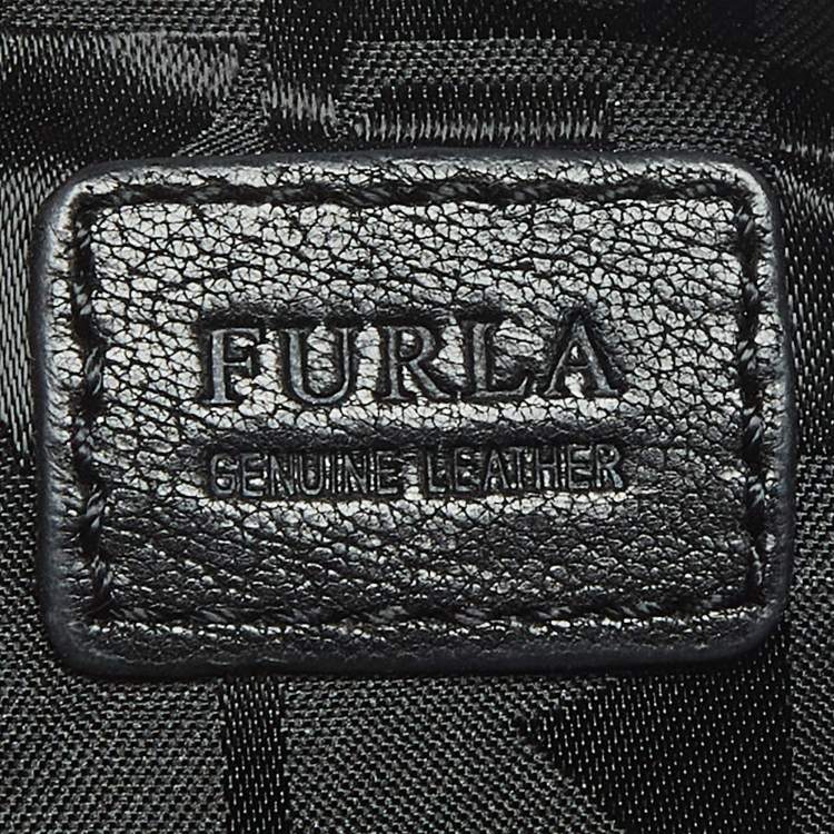 Pre Owned Furla Black Gathered Leather Chain Crossbody Bag