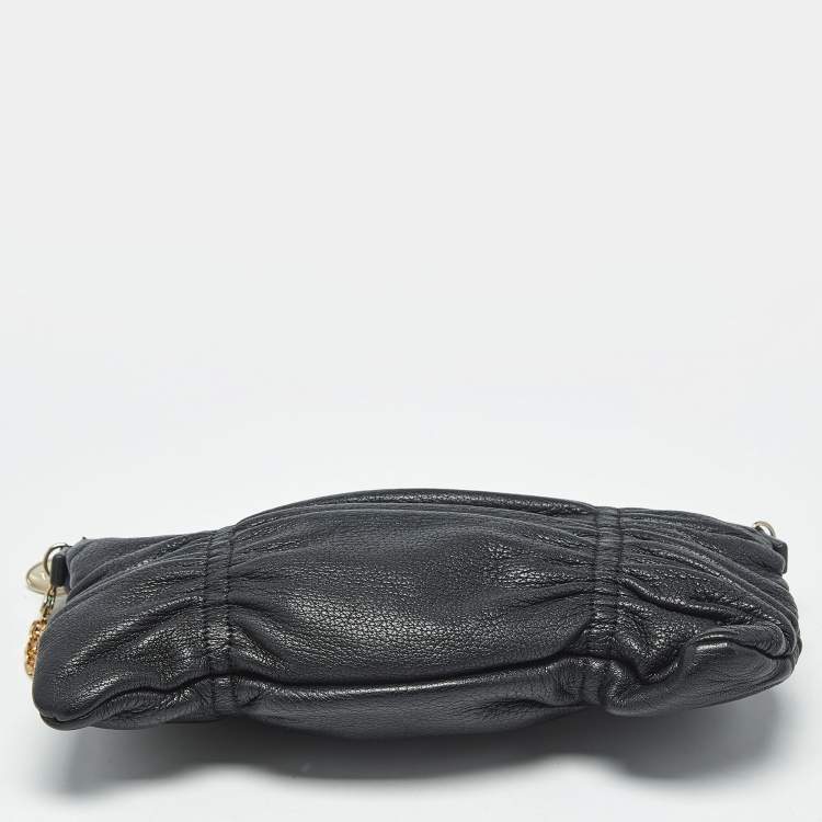 Pre Owned Furla Black Gathered Leather Chain Crossbody Bag