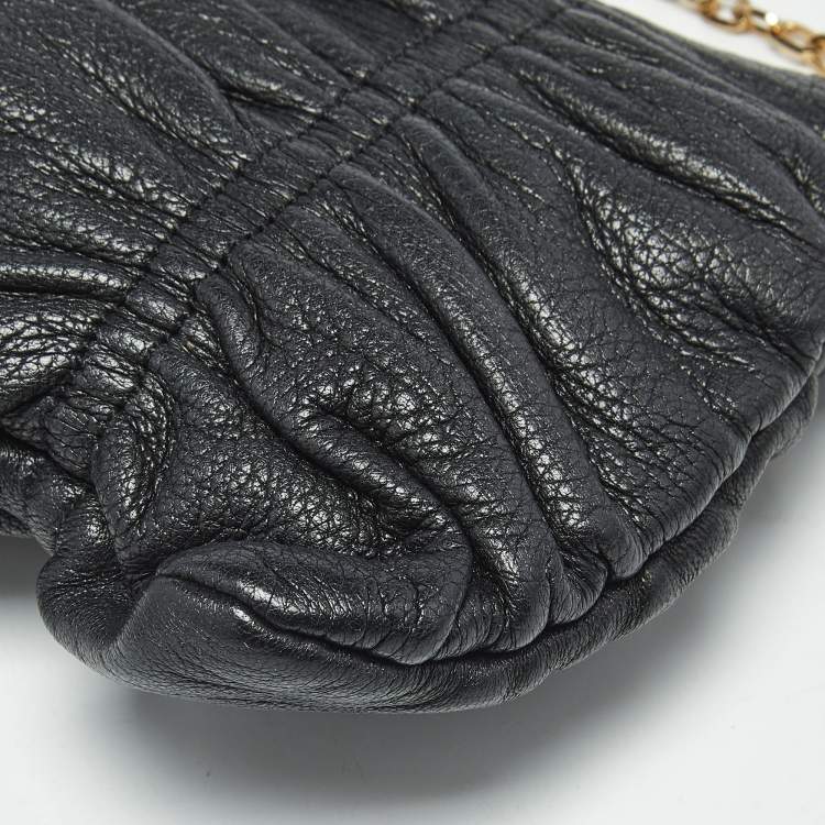 Pre Owned Furla Black Gathered Leather Chain Crossbody Bag