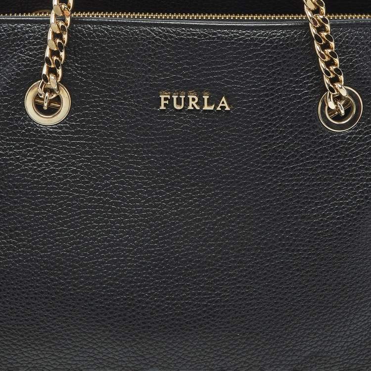 Pre Owned Furla Black Leather Julia Chain Tote