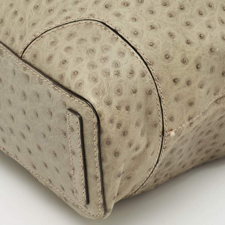 مملوكة مسبقًا Furla Light Green Ostrich Embossed Leather Drawstring Bucket Bag