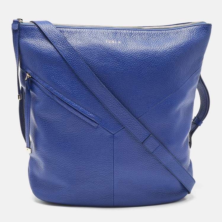 Pre Owned Furla Blue Leather Zipped Shoulder Bag