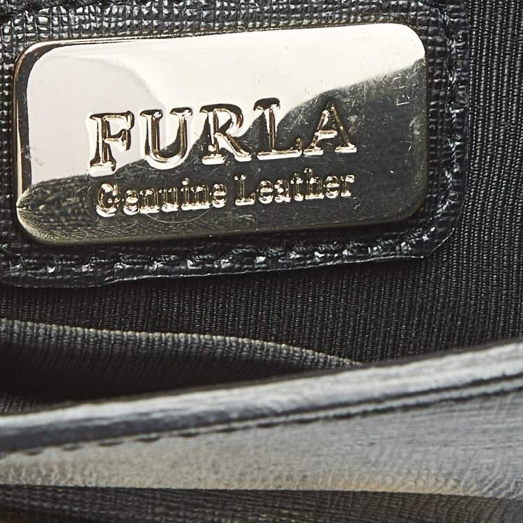 Pre Owned Furla Black Croc Embossed and Leather Mini Bella Top Handle Bag