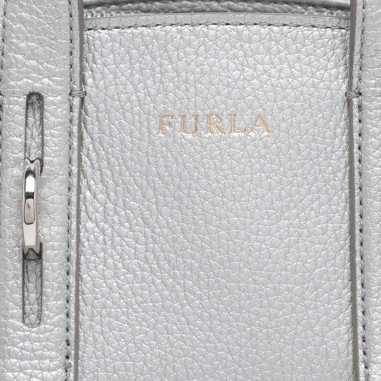 Pre Owned Furla Silver Leather Mini Perla Tote