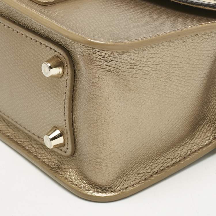 Pre Owned Furla Cream/Metallic Leather Mini Metropolis Changeable Flap Crossbody Bag