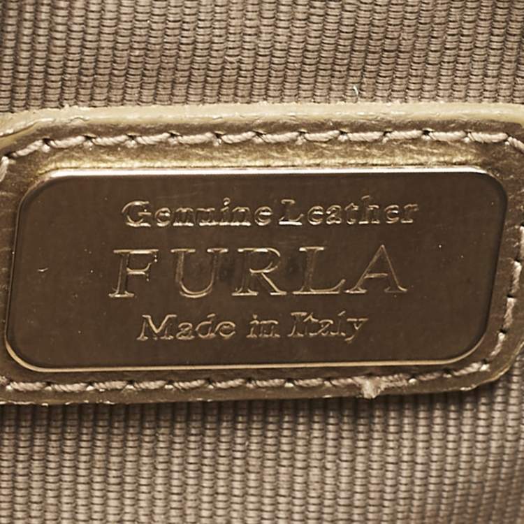 Pre Owned Furla Cream/Metallic Leather Mini Metropolis Changeable Flap Crossbody Bag