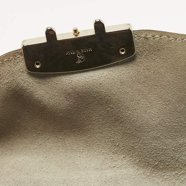 Pre Owned Furla Cream/Metallic Leather Mini Metropolis Changeable Flap Crossbody Bag