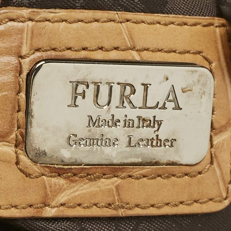 Pre Owned Furla Mustard Yellow Croc Embossed Leather Practica Tote