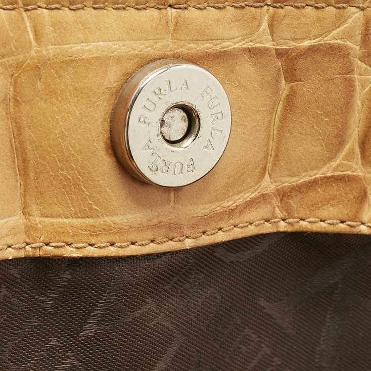 Pre Owned Furla Mustard Yellow Croc Embossed Leather Practica Tote
