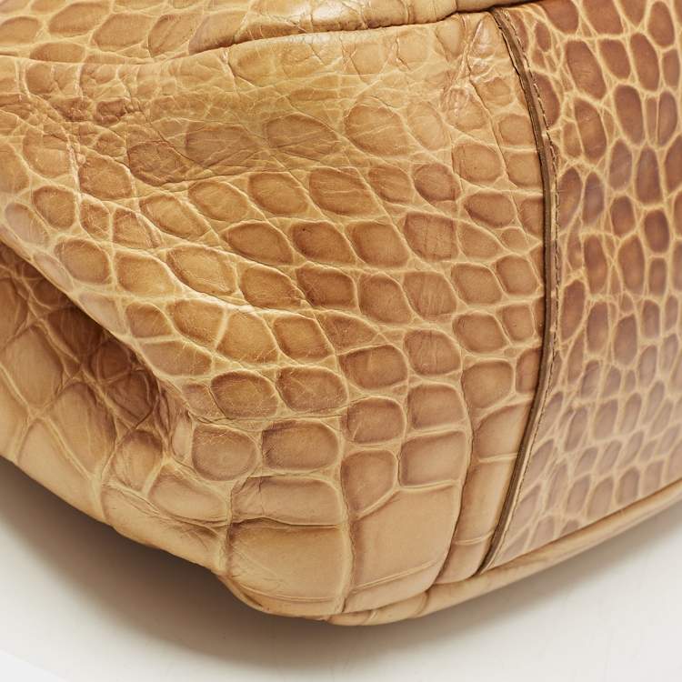 Pre Owned Furla Mustard Yellow Croc Embossed Leather Practica Tote