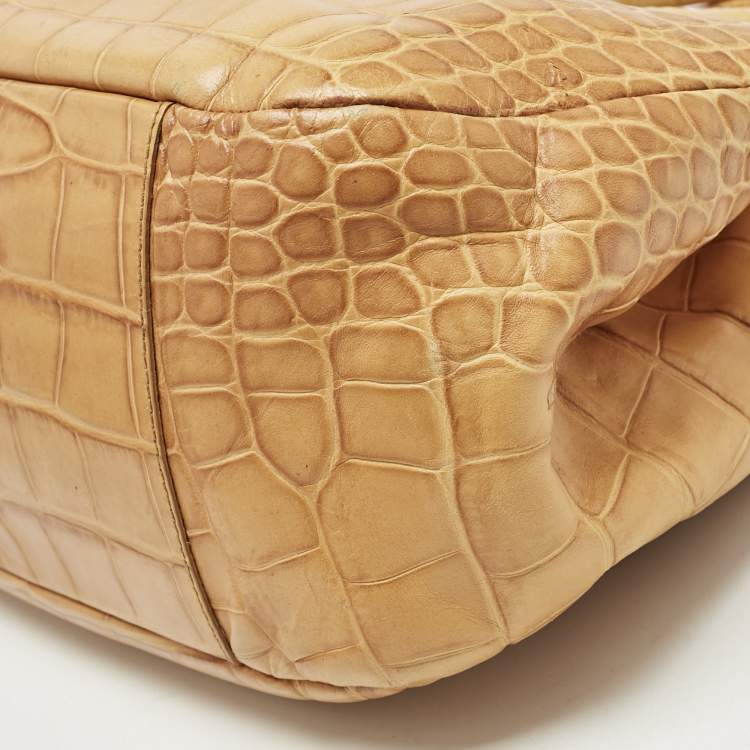 Pre Owned Furla Mustard Yellow Croc Embossed Leather Practica Tote