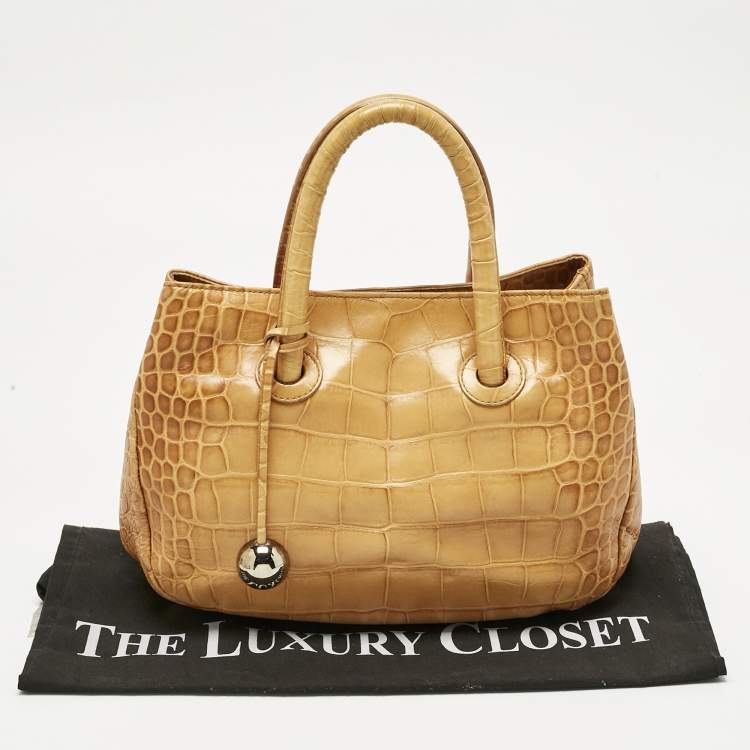 Pre Owned Furla Mustard Yellow Croc Embossed Leather Practica Tote