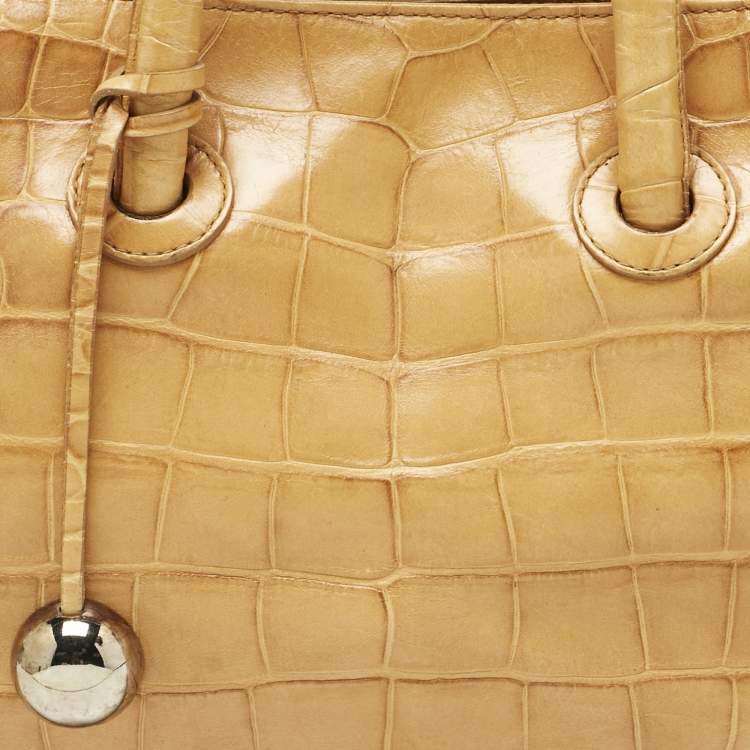 Pre Owned Furla Mustard Yellow Croc Embossed Leather Practica Tote