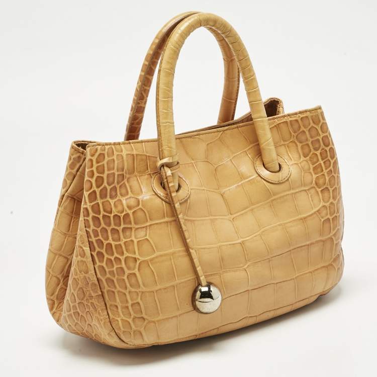 Pre Owned Furla Mustard Yellow Croc Embossed Leather Practica Tote