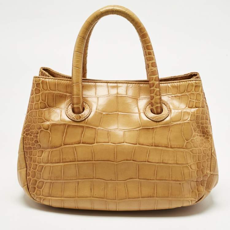 Pre Owned Furla Mustard Yellow Croc Embossed Leather Practica Tote