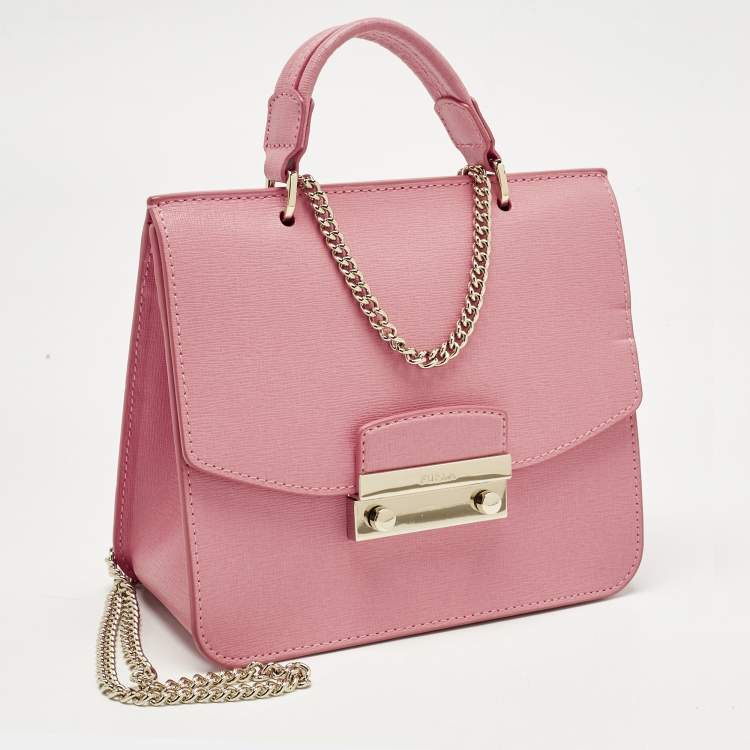 Pre Owned Furla Pink Leather Metropolis Top Handle Bag
