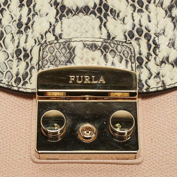 Pre Owned Furla Tricolor Snakeskin and Leather Mini Metropolis Changeable Flap Crossbody Bag
