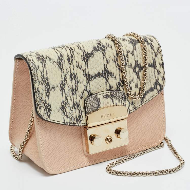 Pre Owned Furla Tricolor Snakeskin and Leather Mini Metropolis Changeable Flap Crossbody Bag