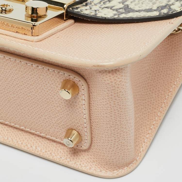 Pre Owned Furla Tricolor Snakeskin and Leather Mini Metropolis Changeable Flap Crossbody Bag