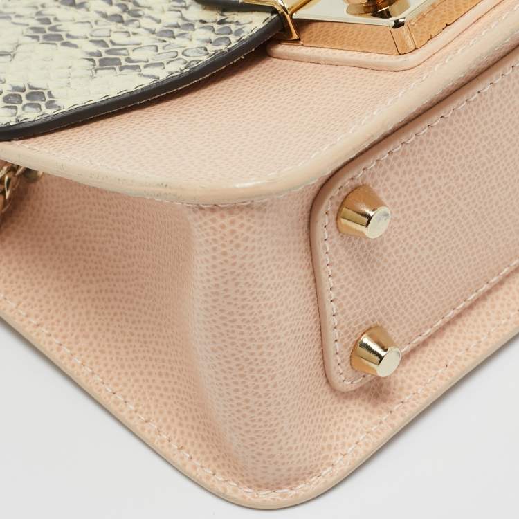Pre Owned Furla Tricolor Snakeskin and Leather Mini Metropolis Changeable Flap Crossbody Bag