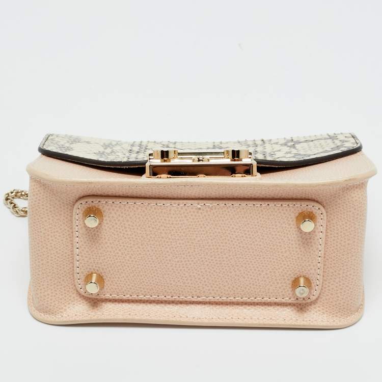 Pre Owned Furla Tricolor Snakeskin and Leather Mini Metropolis Changeable Flap Crossbody Bag