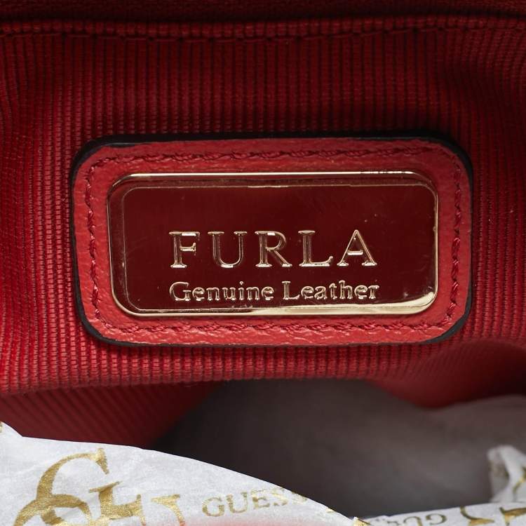 Pre Owned Furla Red Saffiano Leather Frame Satchel