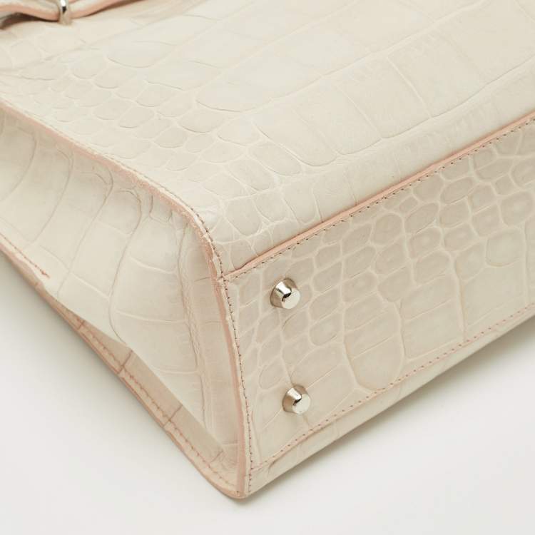 Pre Owned Furla Off White Croc Embossed Leather Medium Greta Tote