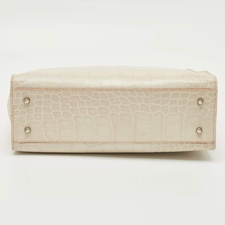 Pre Owned Furla Off White Croc Embossed Leather Medium Greta Tote