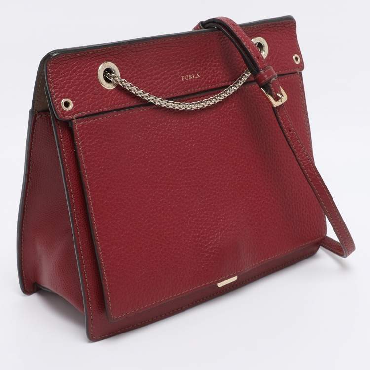 Pre Owned Furla Red Leather Chain Crossbody Bag
