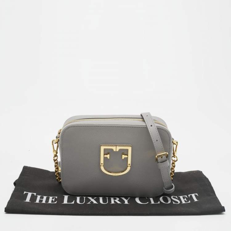 Pre Owned Furla Grey Leather Mini Brava Crossbody Bag