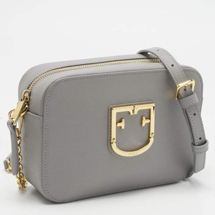 Pre Owned Furla Grey Leather Mini Brava Crossbody Bag