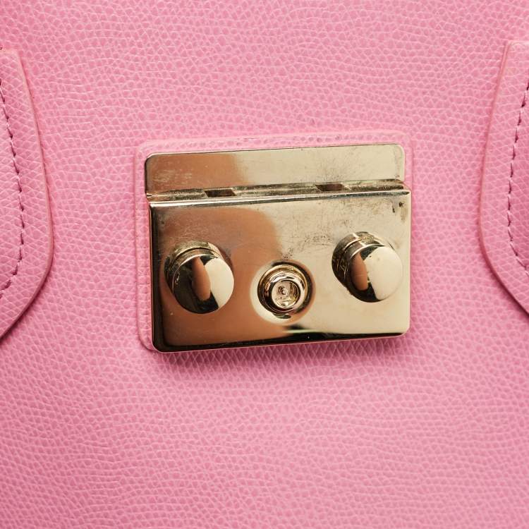 Pre Owned Furla Pink Leather Small Metropolis Tote