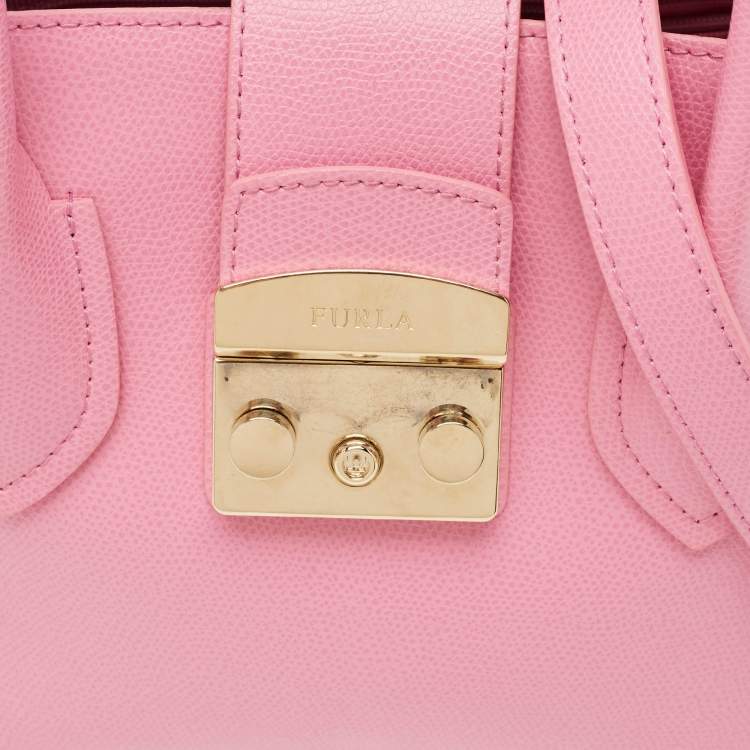 Pre Owned Furla Pink Leather Small Metropolis Tote