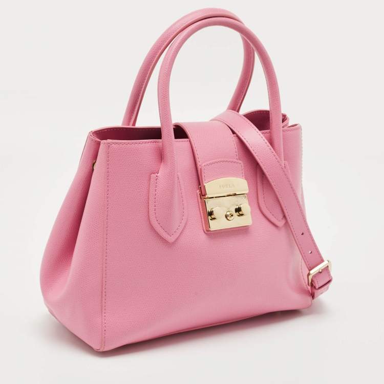 Pre Owned Furla Pink Leather Small Metropolis Tote