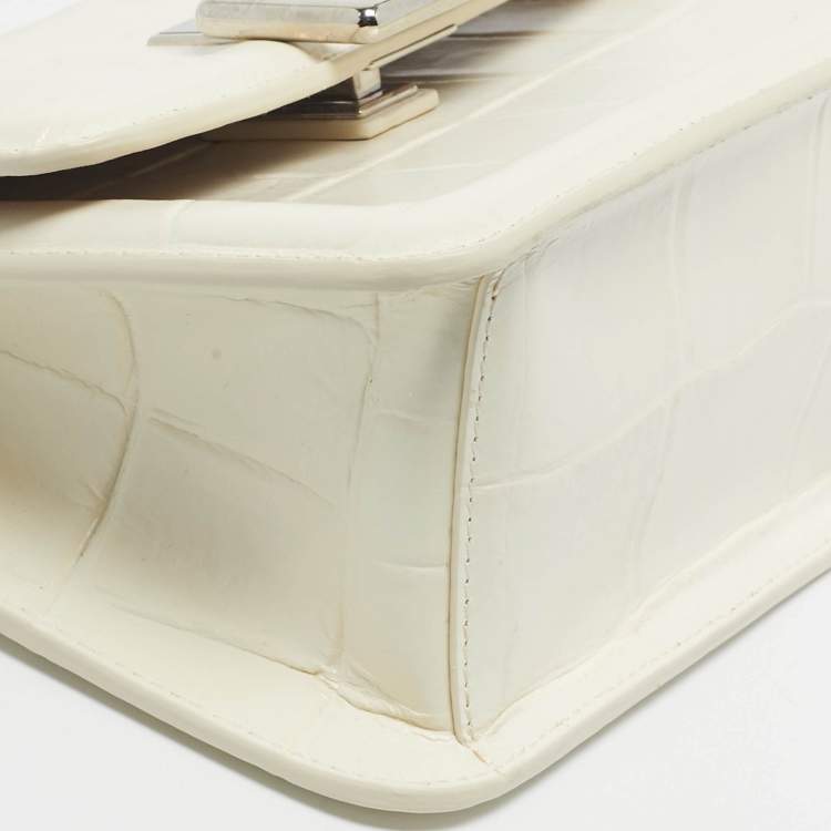 Pre Owned Furla Off White Croc Embossed Leather Villa Shoulder Bag