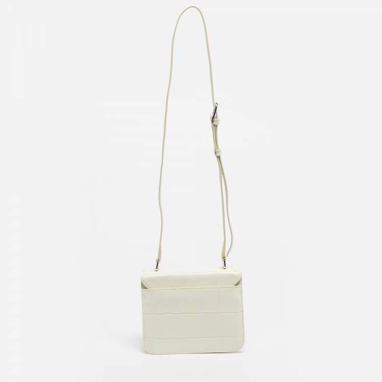 Pre Owned Furla Off White Croc Embossed Leather Villa Shoulder Bag