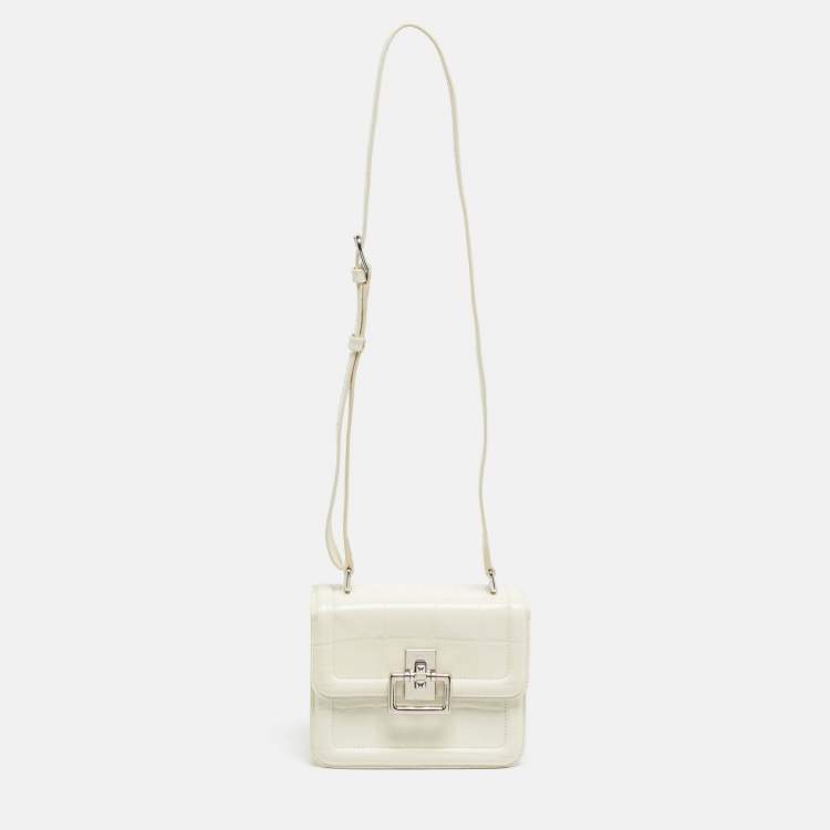 Pre Owned Furla Off White Croc Embossed Leather Villa Shoulder Bag