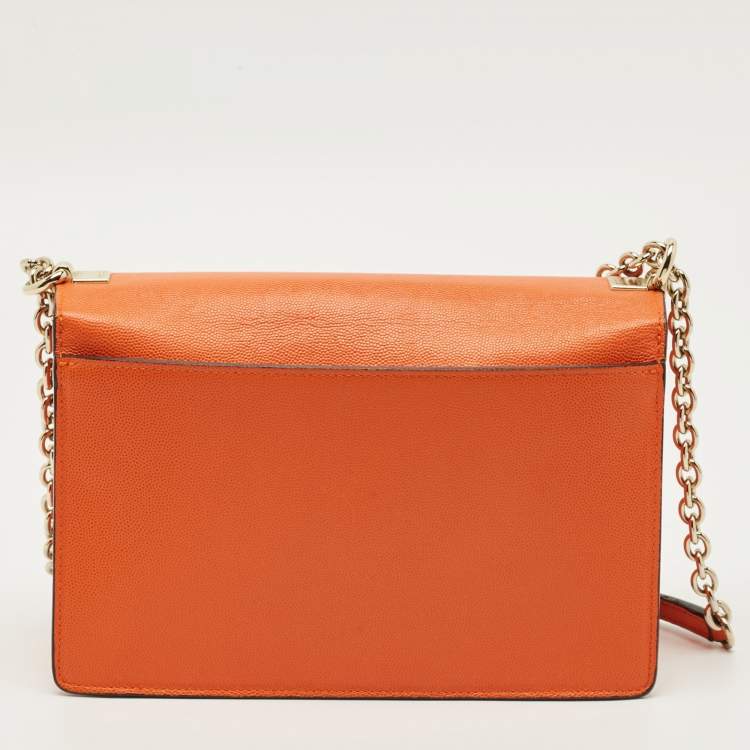 Pre Owned Furla Orange Leather Mimi Flap Crossbody Bag