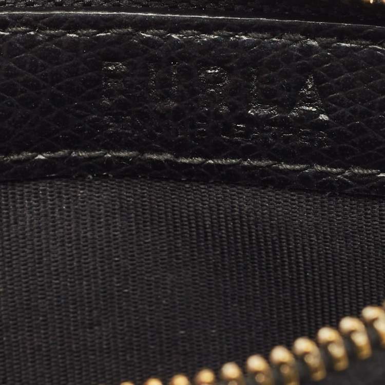 Pre Owned Furla Black Leather Zip Card Holder