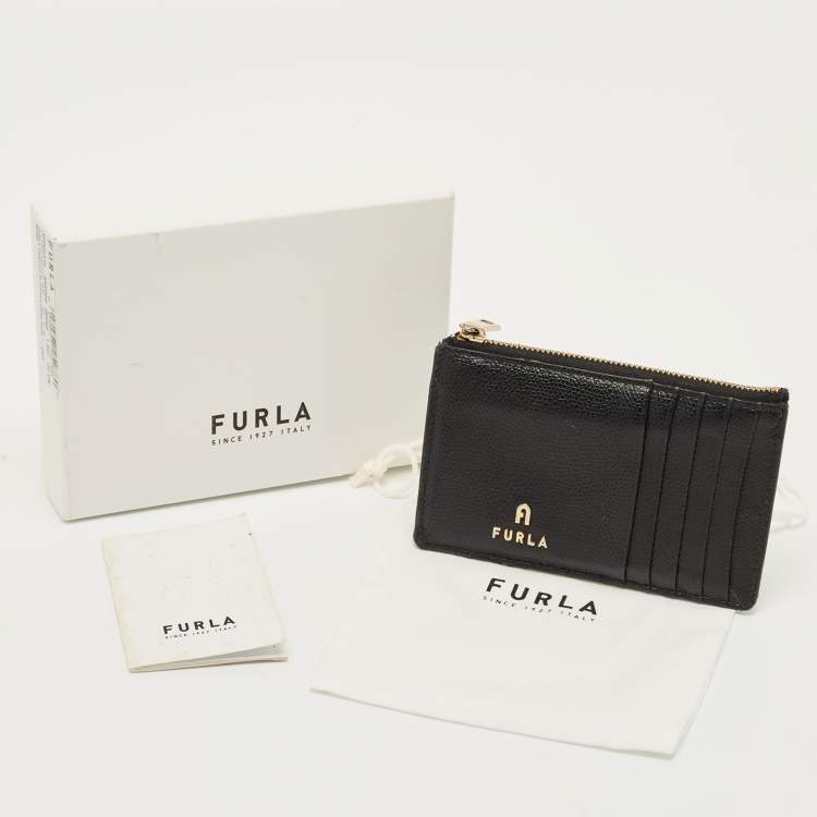 Pre Owned Furla Black Leather Zip Card Holder