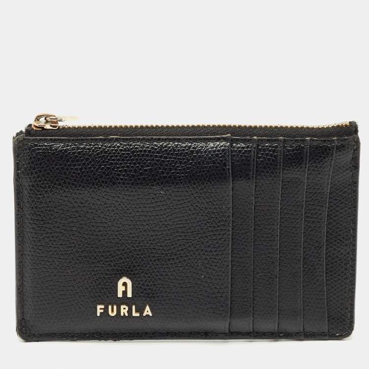 Pre Owned Furla Black Leather Zip Card Holder