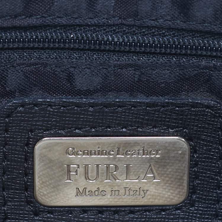 Pre Owned Furla Black Leather Middle Zip Tote